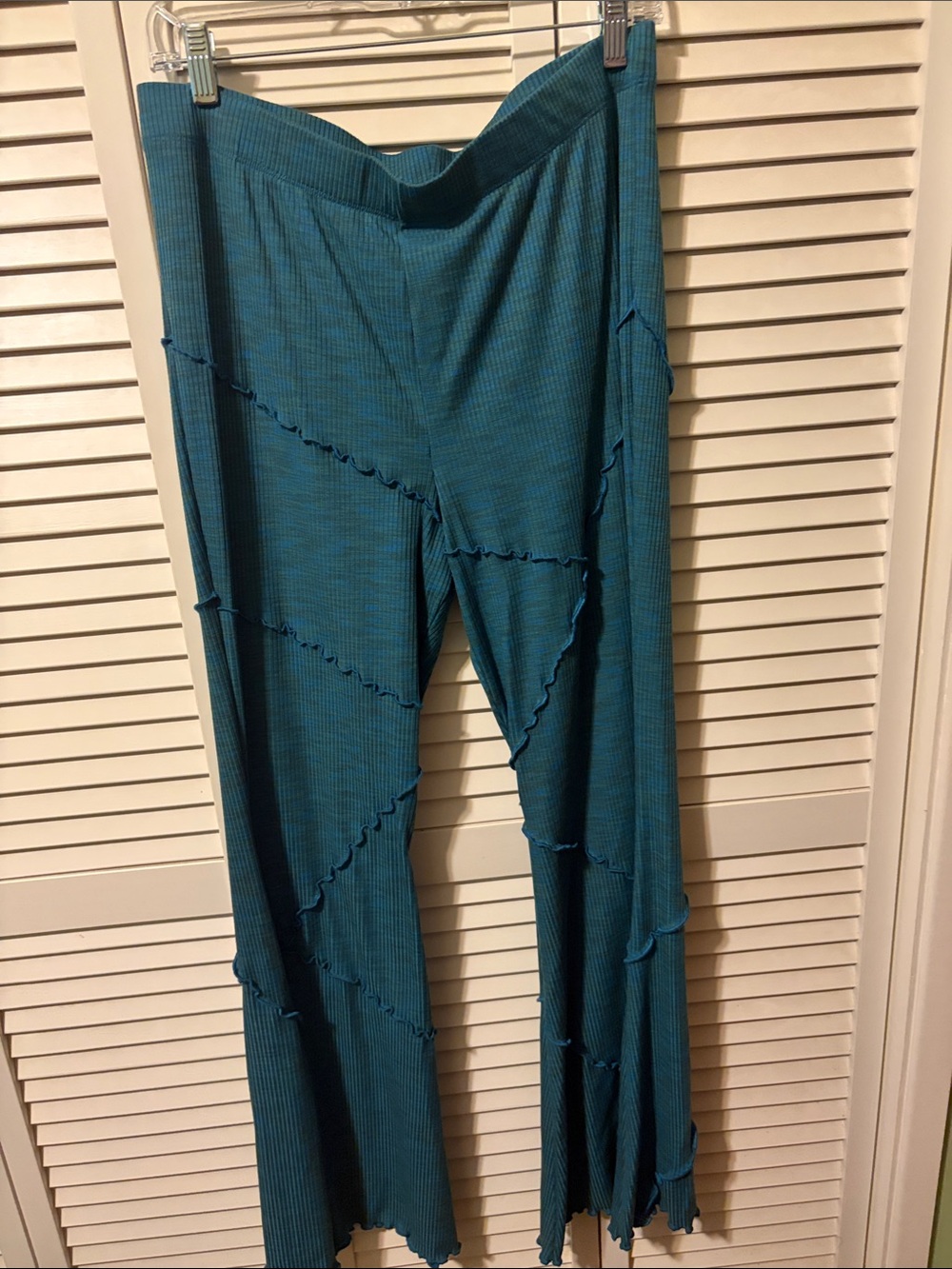 Teal Wide-Leg Patchwork Palazzo Pants